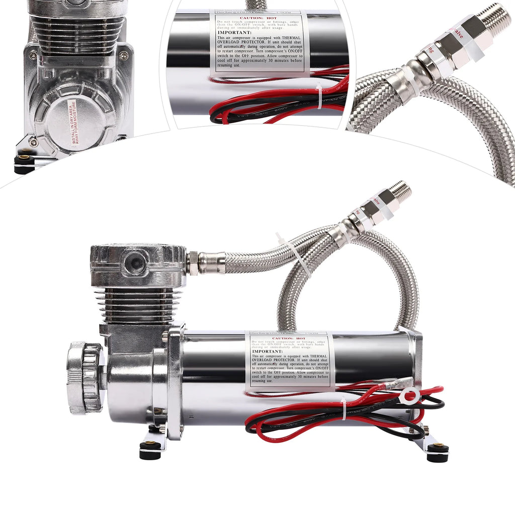 12V Air Compressor Kit 200PSI 50L/min for Car Horns, Pneumatic Suspension Systems, Pneumatic Tools, Car Tires, etc