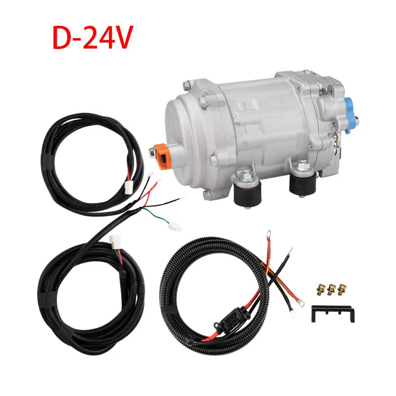 A/C 12V 24V 48V Electric Compressor Set for Auto AC Air Conditioning Car Truck Bus Boat Tractor Shop Automobile Aircon