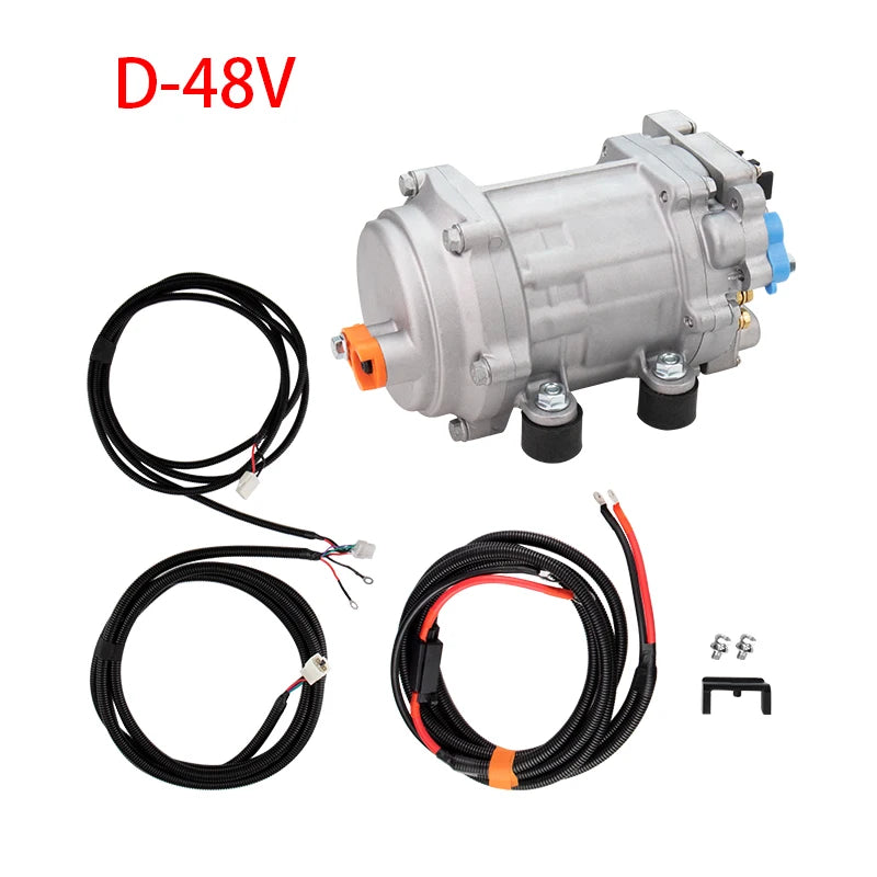 A/C 12V 24V 48V Electric Compressor Set for Auto AC Air Conditioning Car Truck Bus Boat Tractor Shop Automobile Aircon